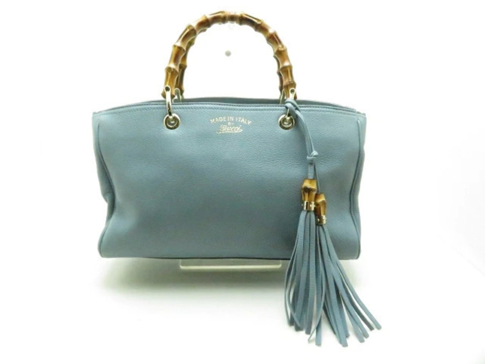 Gucci Shoulder Bag Bamboo Shopper Calfskin Blue